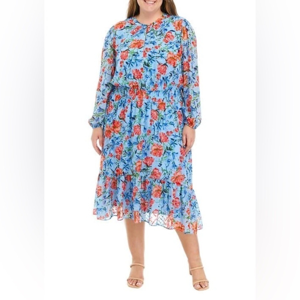 TAHARI Floral Empire Waist Modest Church Water Garden Dress Size XL NWT - Picture 4 of 11